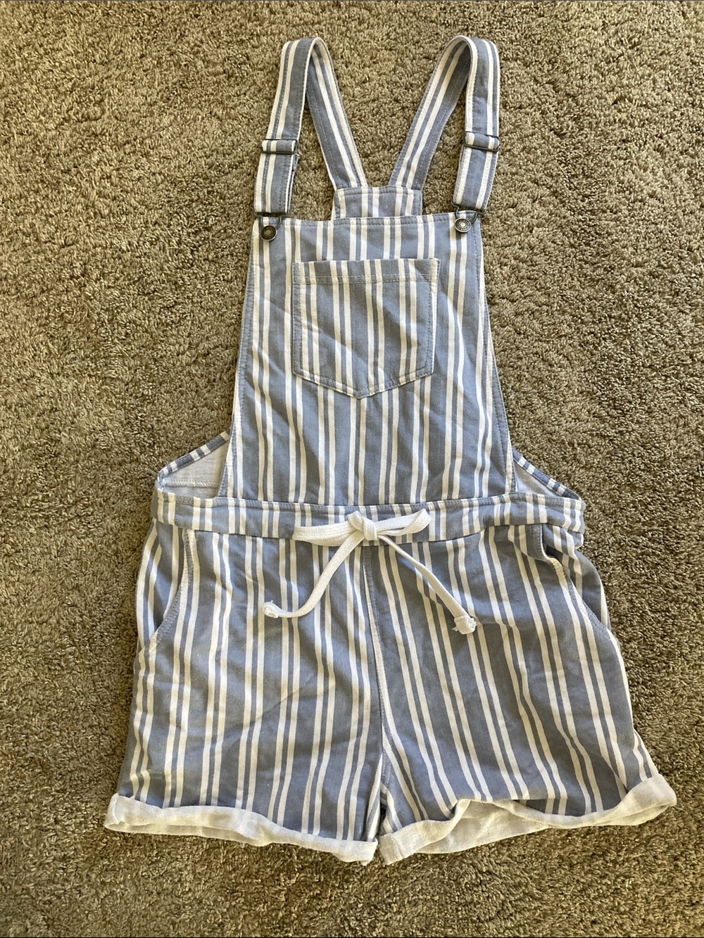Wallflower Blue and White Striped Short Overalls